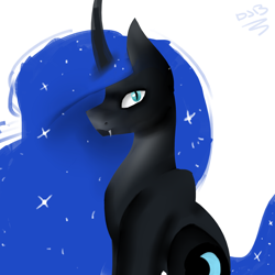 Size: 2000x2000 | Tagged: safe, artist:toptian, derpibooru import, nightmare moon, alicorn, pony, curved horn, ethereal mane, female, horn, mare, signature, solo, starry mane