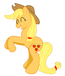 Size: 1235x1437 | Tagged: safe, artist:almaustral, derpibooru import, applejack, earth pony, pony, eyes closed, female, hat, mare, rearing, simple background, smiling, solo, transparent background