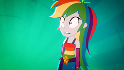 Size: 1920x1080 | Tagged: safe, derpibooru import, screencap, rainbow dash, eqg summertime shorts, equestria girls, raise this roof, clothes, discovery family logo, dress, faic, fall formal outfits, female, multicolored hair, open mouth, rainbow hair, shocked, sleeveless, solo