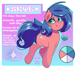 Size: 1280x1162 | Tagged: safe, artist:sugaryrainbow, derpibooru import, oc, oc only, oc:skye, earth pony, pony, female, mare, reference sheet, solo