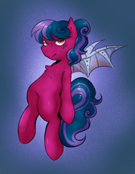 Size: 624x800 | Tagged: safe, artist:poofindi, derpibooru import, oc, bat pony, artificial wings, augmented, bat pony oc, bat wings, looking at you, mechanical wing, simple background, wings