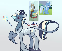 Size: 1953x1628 | Tagged: safe, artist:caramelbolt24, derpibooru import, discord, trixie, oc, hybrid, female, interspecies offspring, male, offspring, parent:discord, parent:trixie, parents:trixcord, shipping, straight, trixcord