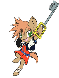 Size: 1536x2048 | Tagged: safe, artist:steelsoul, derpibooru import, oc, oc only, oc:himmel, earth pony, pony, clothes, colt, costume, crossover, earth pony oc, halloween, halloween costume, keyblade, kingdom hearts, male, simple background, solo, sora, transparent background