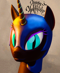 Size: 1652x2000 | Tagged: safe, artist:weedy, derpibooru import, nightmare moon, alicorn, 3d, blender, gray background, halloween, holiday, nightmare night, simple background, solo