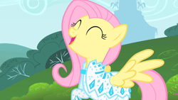 Size: 1280x720 | Tagged: safe, derpibooru import, screencap, fluttershy, pegasus, pony, green isn't your color, solo
