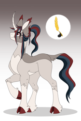 Size: 1280x1903 | Tagged: safe, artist:omenofdeer, derpibooru import, oc, oc only, oc:autumn harvest, pony, unicorn, cloven hooves, curved horn, female, gradient background, horn, magical gay spawn, mare, offspring, parent:big macintosh, parent:shining armor, parents:shiningmac, raised hoof, solo