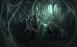 Size: 3708x2304 | Tagged: safe, artist:cvanilda, derpibooru import, queen chrysalis, changeling, changeling queen, female, lying down, prone, slime, solo, speedpaint available