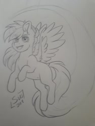 Size: 720x960 | Tagged: safe, artist:silentwolf-oficial, derpibooru import, oc, oc only, pegasus, pony, lineart, pegasus oc, signature, traditional art, wings