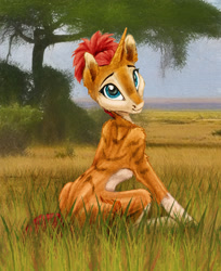 Size: 2039x2495 | Tagged: safe, artist:joestick, derpibooru exclusive, derpibooru import, editor:vedont, oc, oc only, pony, unicorn, colored, female, grass, high res, mare, outdoors, sitting, solo, tree