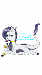 Size: 720x1280 | Tagged: safe, artist:lisaartista365, derpibooru import, oc, oc only, oc:jewel, dracony, hybrid, bracelet, dracony oc, female, interspecies offspring, jewelry, lying down, necklace, next generation, offspring, parent:rarity, parent:spike, parents:sparity, simple background, tongue out, white background