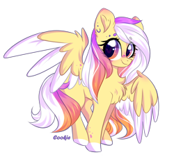 Size: 1860x1680 | Tagged: safe, artist:lazuli, oc, oc only, pegasus, pony, blushing, chest fluff, colored hooves, commission, cute, ear piercing, earring, eyelashes, female, heart eyes, jewelry, mare, multicolored eyes, one wing out, pegasus oc, piercing, simple background, smiling, solo, transparent background, two toned wings, wingding eyes, wings, ych result
