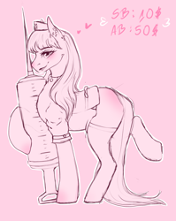 Size: 2480x3109 | Tagged: safe, artist:themstap, derpibooru import, oc, pony, advertisement, any gender, any race, any species, auction, auction open, blushing, clothes, commission, costume, halloween, halloween costume, hat, holiday, makeup, nurse, nurse hat, nurse outfit, sassy, socks, solo, stockings, thigh highs, ych example, your character here