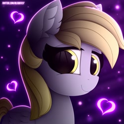 Size: 1920x1920 | Tagged: safe, artist:alexbefest, derpibooru import, derpy hooves, pegasus, pony, cute, golden eyes, neon, purple background, simple background