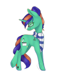 Size: 629x829 | Tagged: safe, artist:daringpineapple, derpibooru import, oc, oc only, pony, unicorn, clothes, eyes closed, female, head turn, mare, outline, profile, scarf, side view, simple background, smiling, solo, transparent background