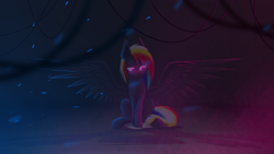 Size: 2560x1440 | Tagged: safe, artist:skanim-sdw, derpibooru import, oc, oc only, oc:darky wings, pegasus, pony, glowing eyes, neon, wings