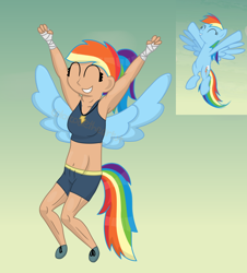 Size: 1536x1699 | Tagged: safe, artist:colorcodetheartist, derpibooru import, screencap, rainbow dash, human, female, humanized, muscles, muscular female, scene interpretation, screencap reference, solo, winged humanization, wings