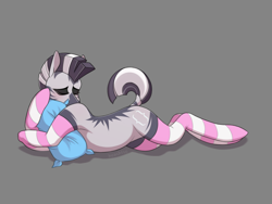 Size: 2400x1800 | Tagged: safe, artist:herman_sholts, derpibooru import, oc, oc only, oc:zebra north, zebra, clothes, eyes closed, femboy, male, pillow, socks, stallion, striped socks, tired, zebra oc