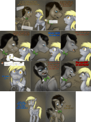 Size: 2254x3006 | Tagged: safe, artist:jitterbugjive, derpibooru import, derpy hooves, doctor whooves, pegasus, pony, ask, ask discorded whooves, bags under eyes, bowtie, comic, crying, dialogue, discord whooves, discorded, doctor whooves is not amused, duo, fear, female, implied discord, jewelry, key, male, mare, necklace, race swap, sad, stallion, tears of fear, tears of sadness, tumblr comic, unshorn fetlocks