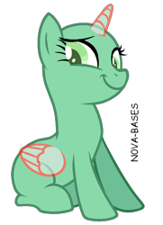 Size: 688x952 | Tagged: safe, artist:n0va-bases, derpibooru import, oc, oc only, alicorn, pony, alicorn oc, bald, base, eyelashes, female, horn, mare, simple background, sitting, smiling, solo, transparent background, wings