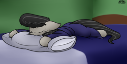 Size: 1804x917 | Tagged: safe, artist:the-furry-railfan, derpibooru import, octavia melody, earth pony, pony, bathrobe, bed, bedroom, clothes, comfy, eyes closed, pillow, robe, sleeping