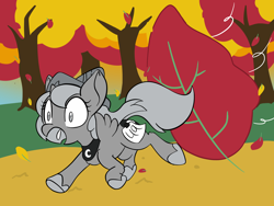 Size: 2048x1536 | Tagged: safe, artist:larrykitty, derpibooru import, princess luna, alicorn, pony, autumn, female, filly, leaf, leaves, moonstuck, running, running of the leaves, scared, solo, woona, younger