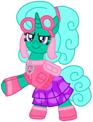 Size: 712x934 | Tagged: safe, artist:徐詩珮, derpibooru import, glitter drops, pony, unicorn, series:sprglitemplight diary, series:sprglitemplight life jacket days, series:springshadowdrops diary, series:springshadowdrops life jacket days, alternate hairstyle, alternate universe, clothes, cute, female, glitterbetes, i can't believe it's not ejlightning007arts, mare, paw patrol, simple background, skye (paw patrol), transparent background