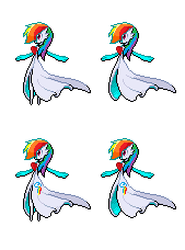 Size: 169x228 | Tagged: safe, artist:samuel-neocros, derpibooru import, rainbow dash, female, fusion, gardevoir, hair over one eye, pixel art, pokefied, pokémon, simple background, solo, species swap, transparent background