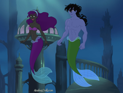 Size: 820x620 | Tagged: safe, artist:azaleasdolls, derpibooru import, editor:jdueler11, oc, oc:damian mitsugi hiraga, oc:nyx, alicorn, mermaid, female, male, mermaidized, oc x oc, shipping, species swap, straight