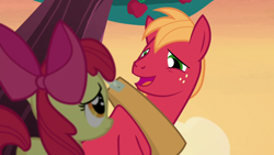 Size: 1280x720 | Tagged: safe, derpibooru import, screencap, apple bloom, big macintosh, earth pony, pony, brotherhooves social, female, male, mare, stallion