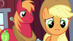 Size: 1280x720 | Tagged: safe, derpibooru import, screencap, applejack, big macintosh, earth pony, pony, brotherhooves social, female, male, mare, stallion