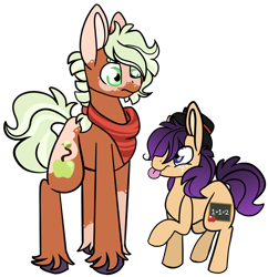 Size: 1512x1564 | Tagged: safe, artist:greyestgray, derpibooru import, oc, oc only, oc:fuji forest, oc:honey gold, earth pony, pony, hat, magical lesbian spawn, offspring, parent:applejack, parent:rarity, parents:rarijack, siblings, simple background, transparent background