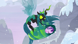 Size: 1920x1080 | Tagged: safe, derpibooru import, screencap, queen chrysalis, starlight glimmer, changeling, changeling queen, pony, unicorn, the ending of the end, cocoon, eyes closed, ultimate chrysalis