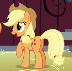 Size: 543x534 | Tagged: safe, derpibooru import, screencap, applejack, earth pony, pony, brotherhooves social, butt, cropped, plot, solo