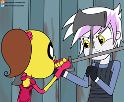 Size: 4932x4081 | Tagged: safe, artist:eagc7, derpibooru import, gilda, equestria girls, ajax, axe, commission, crossover, deadpool, equestria girls-ified, luan loud, nickelodeon, parody, sword, the loud house, weapon