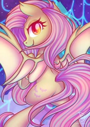 Size: 1280x1811 | Tagged: safe, artist:musicfirewind, derpibooru import, fluttershy, bat pony, pony, bat ponified, female, flutterbat, mare, race swap, solo, species swap