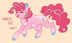 Size: 1894x1152 | Tagged: safe, artist:dovetailedd, derpibooru import, pinkie pie, earth pony, pony, chest fluff, cloven hooves, colored hooves, cute, dappled, diapinkes, ear fluff, eyes closed, female, leg fluff, mare, open mouth, solo