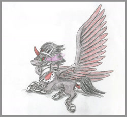 Size: 1401x1287 | Tagged: safe, artist:quill-name, derpibooru import, king sombra, alicorn, pony, unicorn, alicornified, large wings, lying, race swap, solo, sombracorn, traditional art, wings