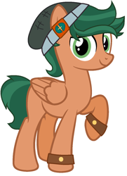 Size: 996x1378 | Tagged: safe, artist:joystick12, derpibooru import, timber spruce, pegasus, pony, beanie, folded wings, hat, male, one hoof raised, ponified, raised hoof, simple background, solo, vector, white background, wings