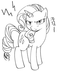 Size: 558x692 | Tagged: safe, artist:haden-2375, derpibooru import, rarity, pony, unicorn, black and white, female, frown, grayscale, lineart, mare, monochrome, rarity is not amused, solo, unamused