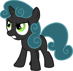 Size: 5000x4872 | Tagged: safe, artist:goldenheart4, derpibooru import, queen chrysalis, sweetie belle, changeling, changeling queen, pony, unicorn, female, filly, gritted teeth, missing cutie mark, palette swap, recolor, simple background, solo, transparent background