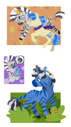 Size: 2310x4096 | Tagged: safe, artist:sandieapple, derpibooru import, sapphire shores, zecora, oc, oc:rain dance, earth pony, hybrid, zebra, zebracorn, zony, alternate hairstyle, baby, bush, clothes, ear piercing, earring, female, flower, holding, interspecies offspring, jewelry, lesbian, looking at each other, magical lesbian spawn, male, mare, mother and child, mother and son, offspring, parent and child, parent:sapphire shores, parent:zecora, parents:sapphora, piercing, question mark, raised hoof, raised leg, running, sapphora, scarf, shipping, zebra oc