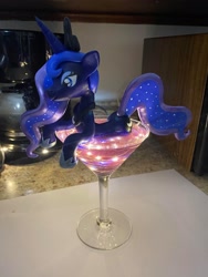 Size: 1536x2048 | Tagged: safe, artist:earthenpony, derpibooru import, princess luna, alicorn, pony, cocktail glass, craft, cup, cup of pony, glass, irl, micro, photo, sculpture, solo