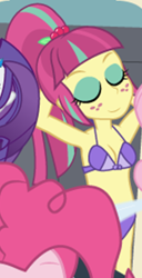 Size: 578x1127 | Tagged: safe, artist:dm29, derpibooru import, pinkie pie, rarity, sour sweet, equestria girls, armpits, bikini, clothes, cropped, eyes closed, female, piercing, sexy, solo, solo focus, swimsuit