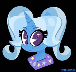 Size: 1280x1212 | Tagged: safe, artist:spacekitsch, derpibooru import, trixie, unicorn, alternate hairstyle, babysitter trixie, bust, clothes, cute, diatrixes, female, hoodie, looking at you, mare, pigtails, smiling, twintails