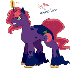 Size: 1400x1250 | Tagged: safe, artist:katpocketmonster, derpibooru import, oc, oc only, pony, unicorn, coat markings, curved horn, ethereal mane, freckles, glowing horn, hoof fluff, horn, long feather, male, offspring, parent:big macintosh, parent:princess luna, parents:lunamac, simple background, stallion, starry mane, transparent background, unshorn fetlocks