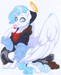 Size: 2917x3602 | Tagged: safe, artist:frozensoulpony, derpibooru import, oc, oc:ollie, pegasus, pony, clothes, solo, traditional art