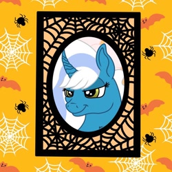 Size: 894x894 | Tagged: safe, artist:rmv-art, derpibooru import, oc, oc:fleurbelle, alicorn, spider, alicorn oc, bow, female, golden eyes, hair bow, halloween, holiday, horn, mare, spider web, wings