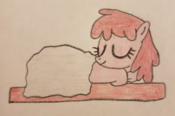 Size: 1844x1224 | Tagged: safe, anonymous artist, derpibooru import, berry punch, berryshine, earth pony, pony, /mlp/, bed, drawthread, requested art, sleeping, solo, traditional art