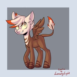 Size: 1024x1024 | Tagged: safe, artist:helemaranth, derpibooru import, oc, oc only, pegasus, pony, base used, ear fluff, grin, leonine tail, pegasus oc, signature, smiling, solo, wings