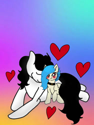 Size: 720x960 | Tagged: artist needed, safe, derpibooru import, oc, oc:angelmelody, oc:skysprinter, collar, couple, cuddling, heart, loving, shipping, size difference